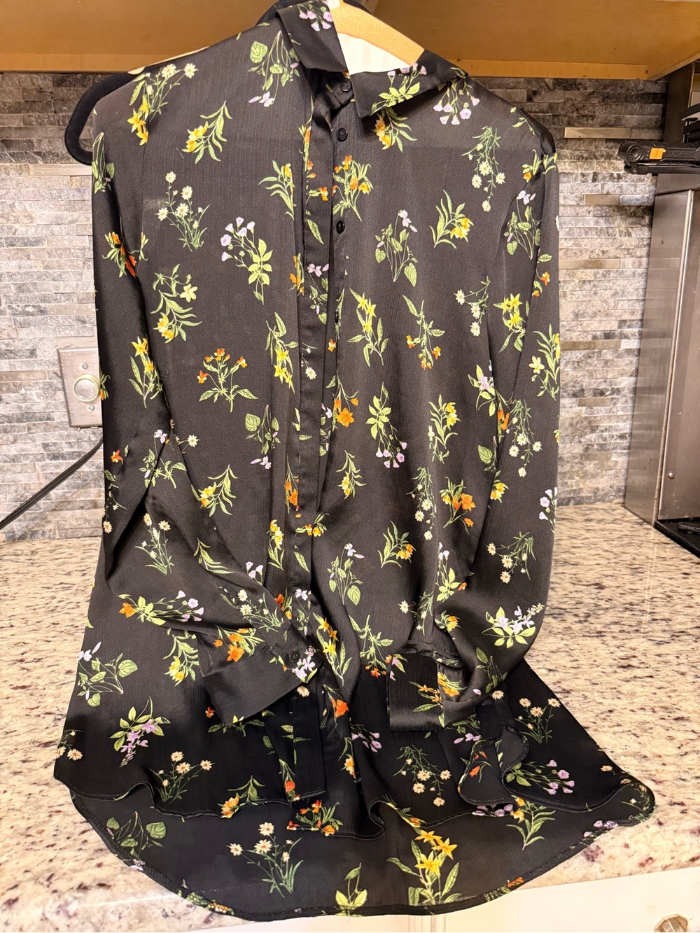 Black Floral High-Low Skirted Shirt